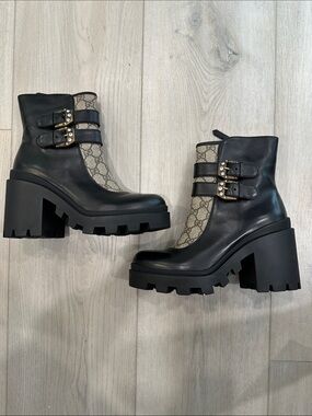 Gucci GG Canvas Platform Ankle Boots Worn 4 time